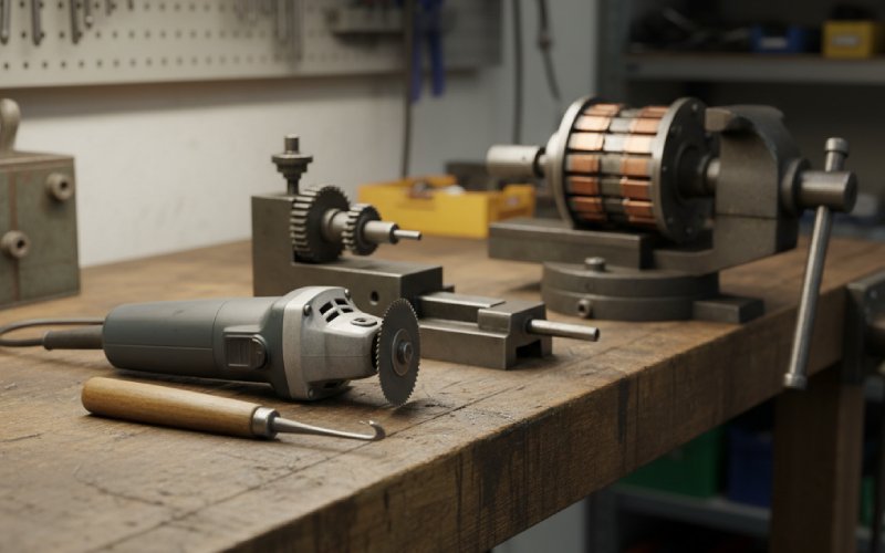 different commutator undercutting tools on bench