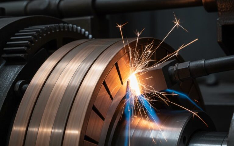 electrical sparks flying from a spinning industrial motor commutator