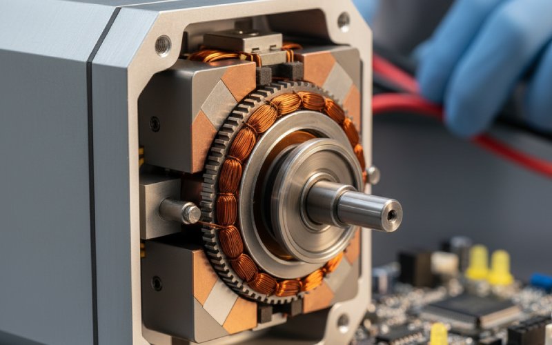 engineer adjusting dc motor brushes