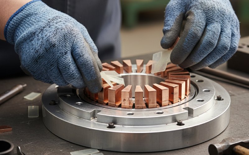 engineer aligning copper segments