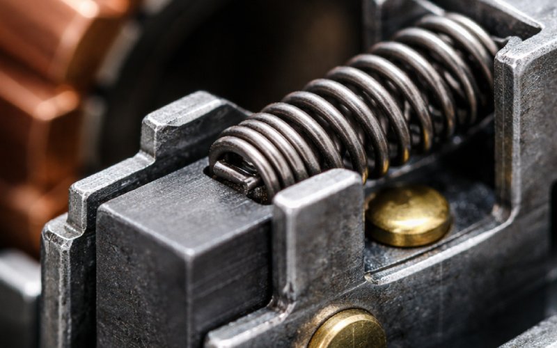 metal spring mechanism pressing on a carbon motor brush