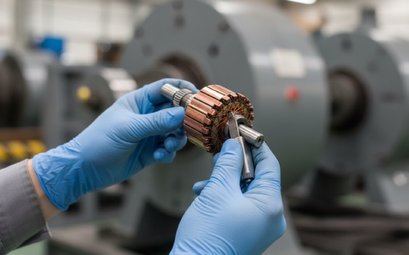 technician inspecting dc motor commutator