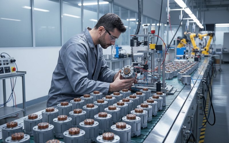 technician inspecting dc motor commutators