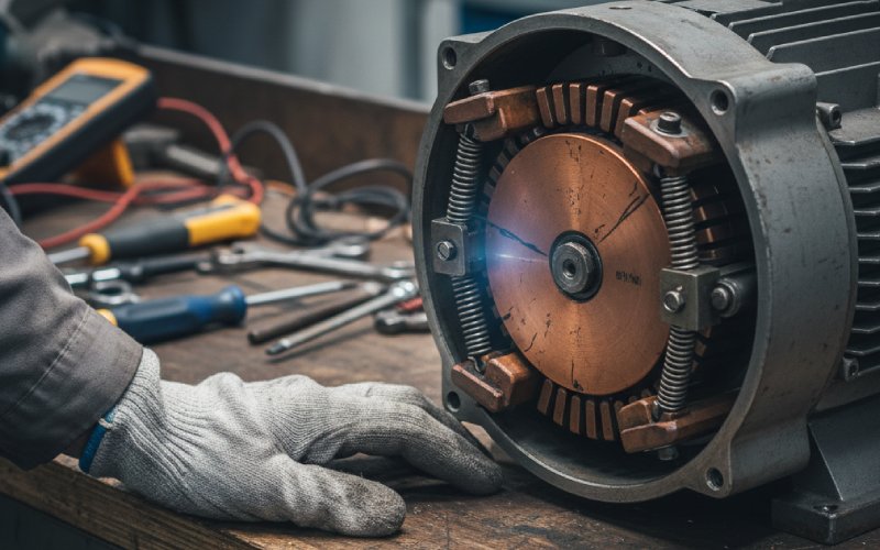 technician inspecting dirty commutator