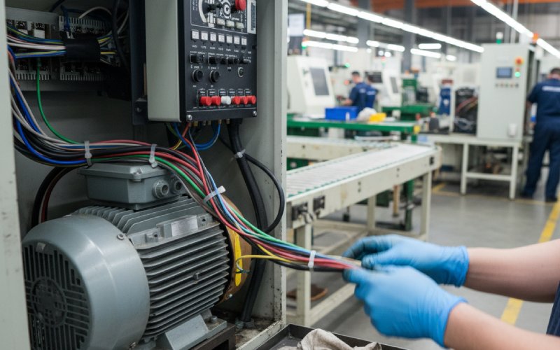 technician maintaining electric motor