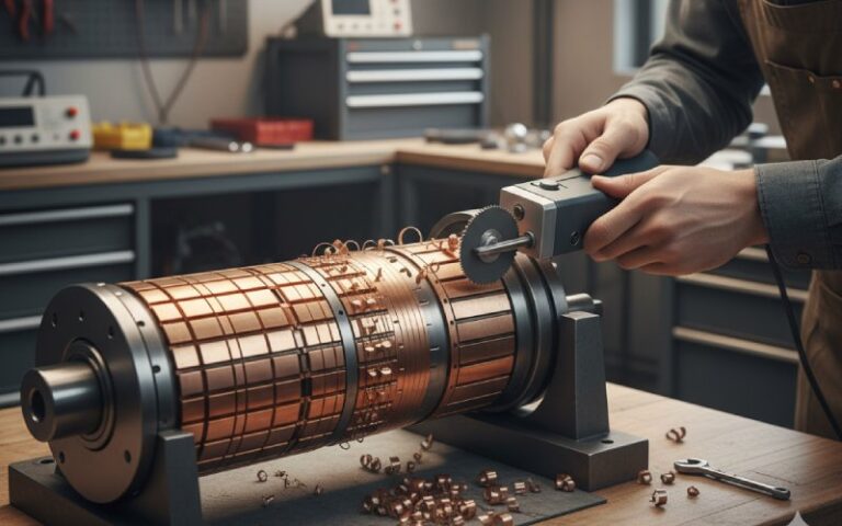 Técnico utilizando una herramienta de socavado de conmutadores.