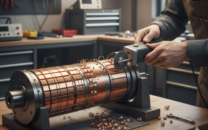 technician using commutator undercutting tool