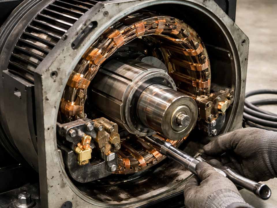 Close-up of generator internals