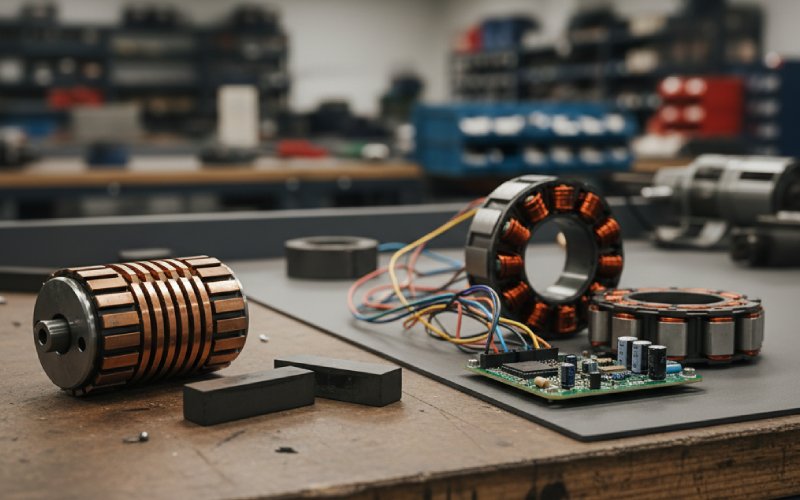 Commutator and brushless parts on bench