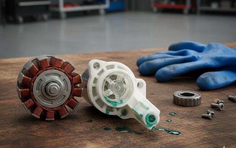 Disassembled automotive pump motor