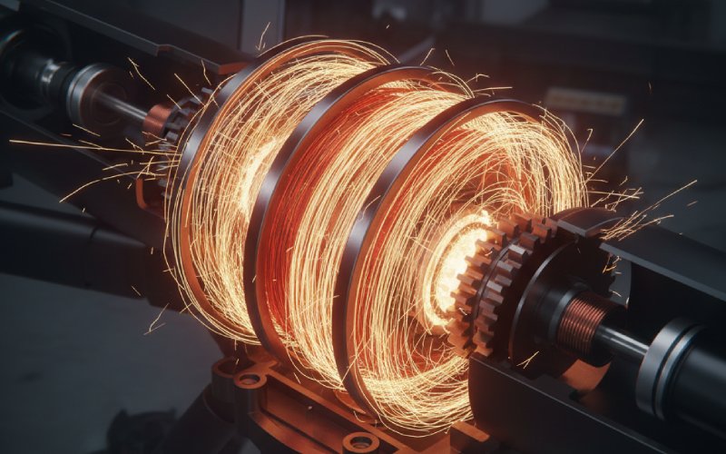 Internal view of overheating spinning motor armature