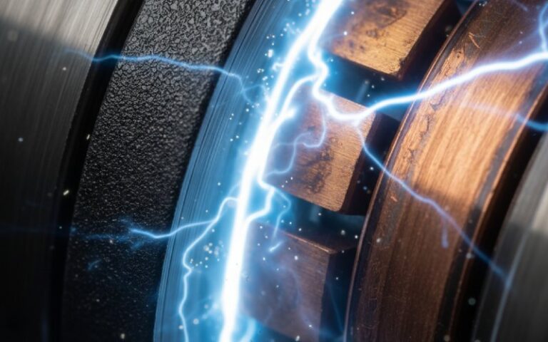 Macro shot of electric motor commutator arcing