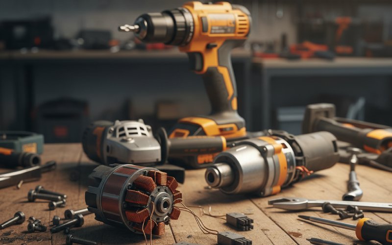 disassembled power tool motors