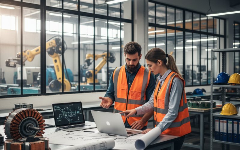 engineer and buyer reviewing motor