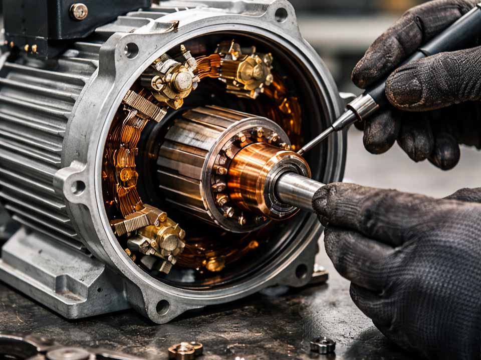 technician inspecting commutator motor