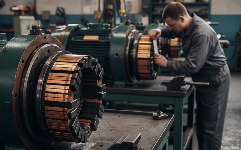 technician inspecting commutators
