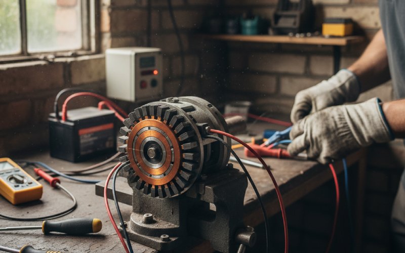 technician inspecting generator commutator