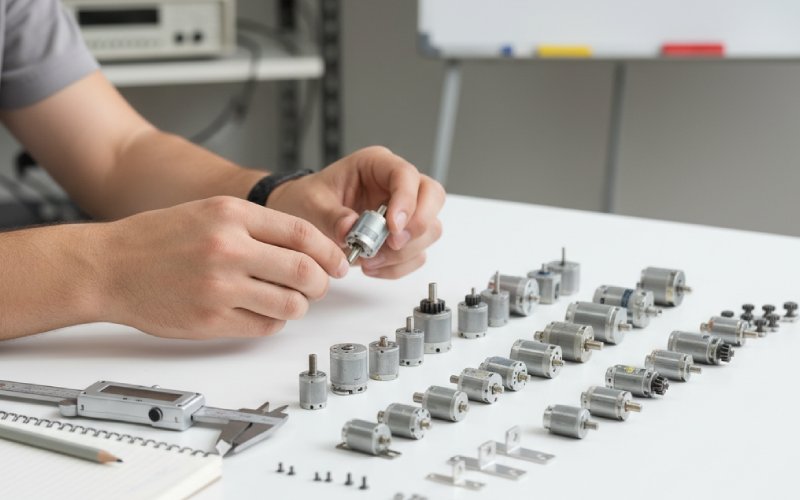 Engineer comparing DC motor parts