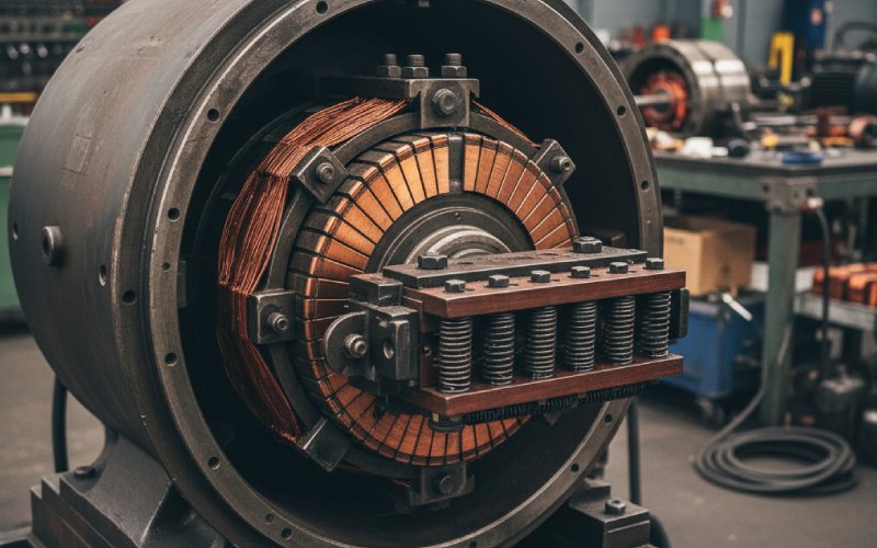 Large DC motor commutator inspection