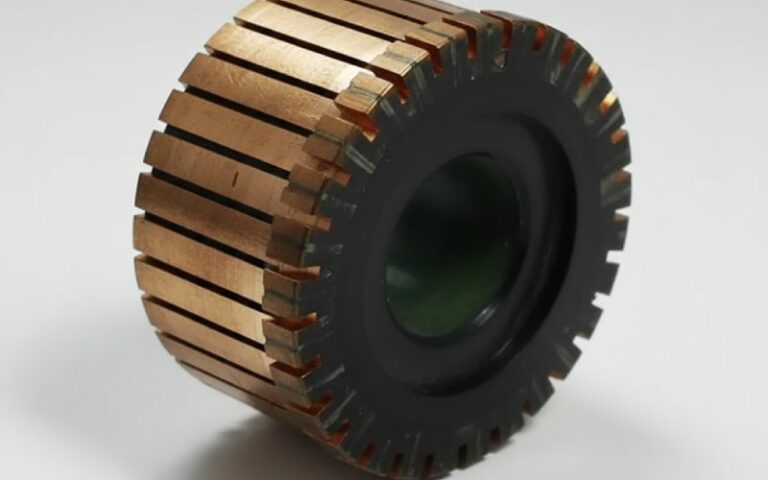 chamfered copper commutator close-up