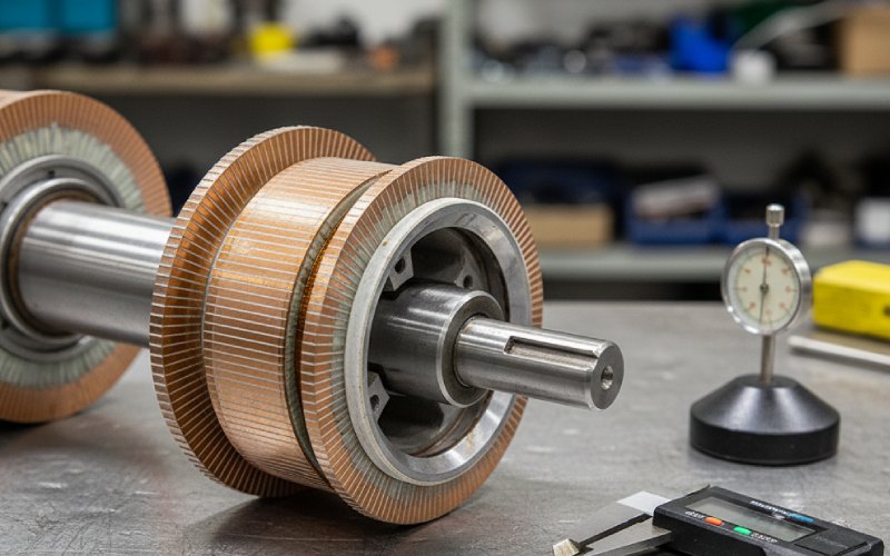 closeup copper commutator on armature