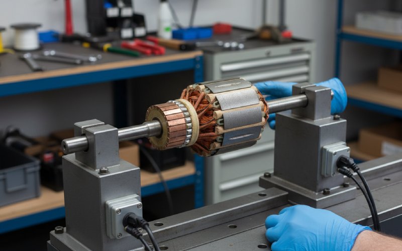 commutator rotor on balancing machine