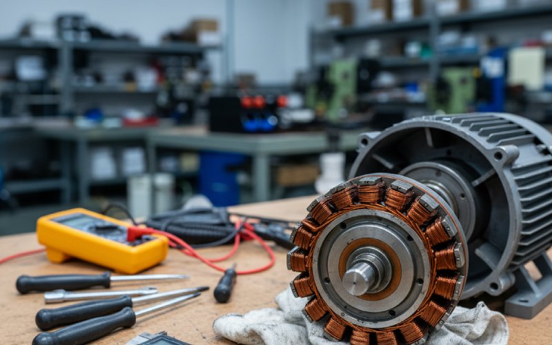 dc motor rotor on workbench