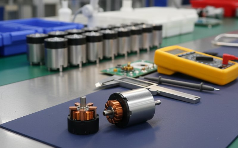 small dc motors on inspection table