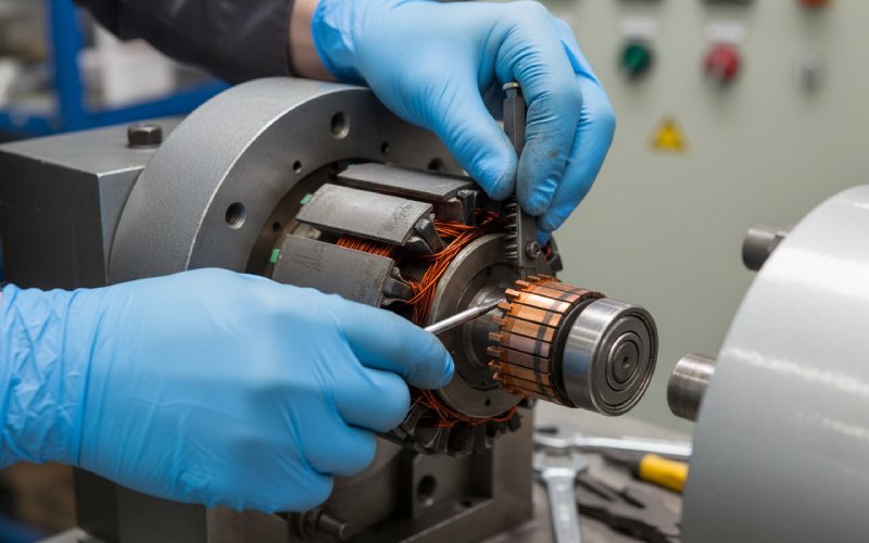 technician adjusting motor brushes