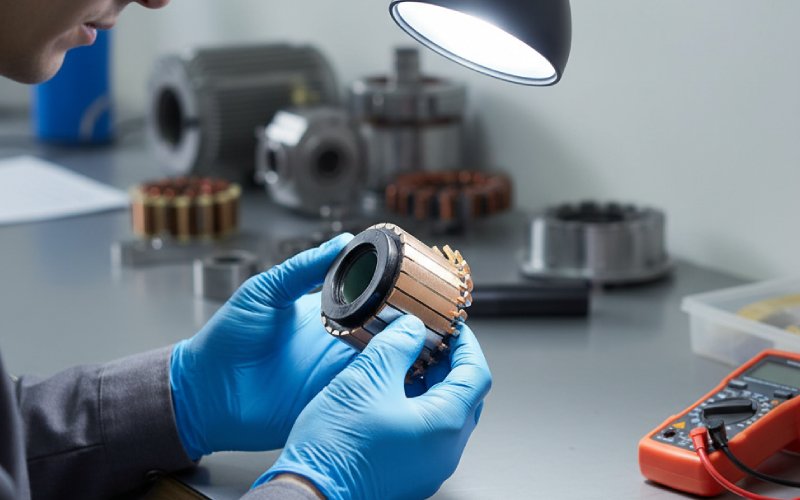 technician inspecting dc commutator