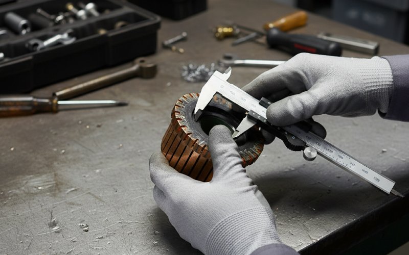 technician measuring commutator