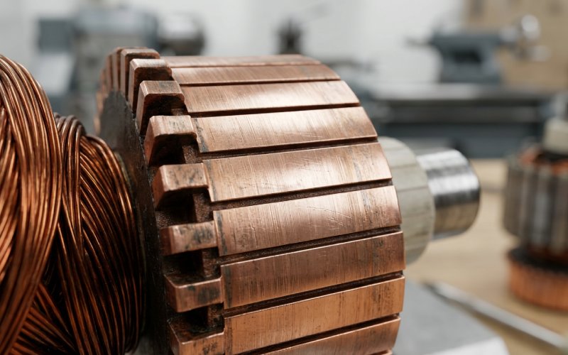 Nahaufnahme einer Kommutatoroberfläche auf einem Elektromotorrotor