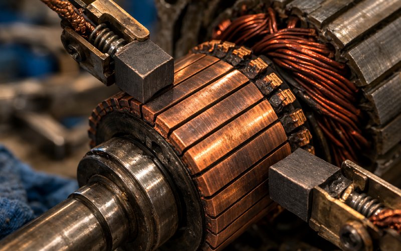 Commutator and brush contact