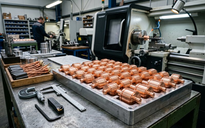 Newly manufactured commutators and brush components in production