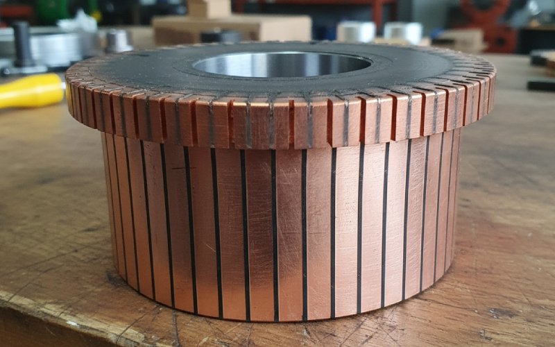 closeup side view copper commutator
