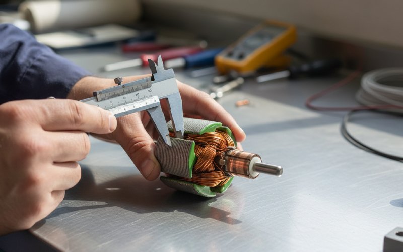 engineer measuring motor commutator
