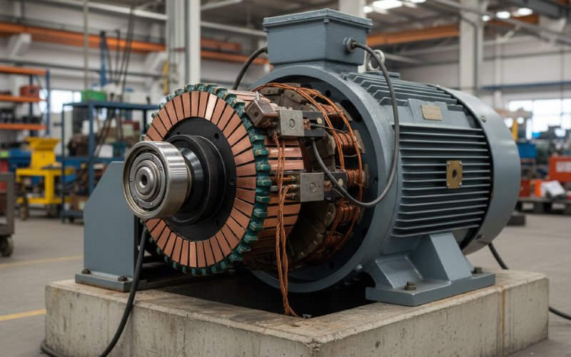 industrial dc motor showing commutator