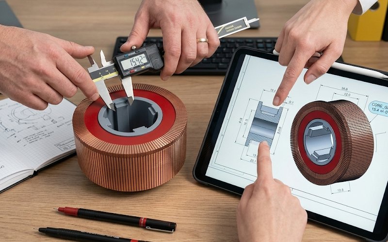 review and verifying dimensions on a commutator drawing