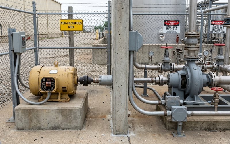 Älterer bürstenbehafteter DC-Motor, der außerhalb eines explosionsgefährdeten Bereichs verlegt wurde