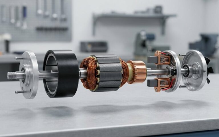 despiece de un motor de corriente continua con escobillas