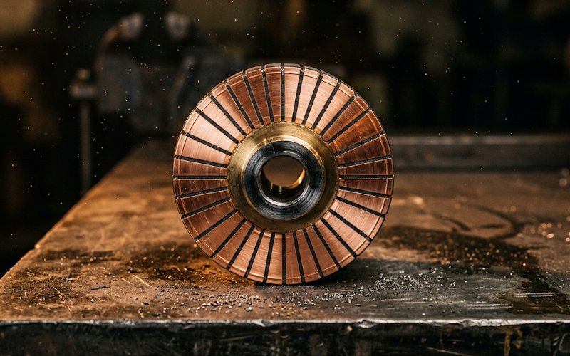 polished commutator on an industrial workbench